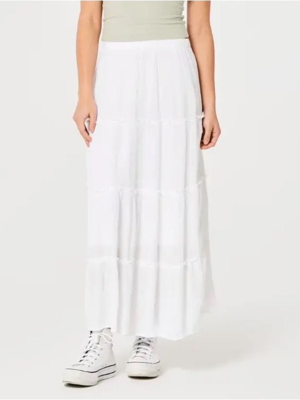 Hollister White Tiered Maxi Skirt